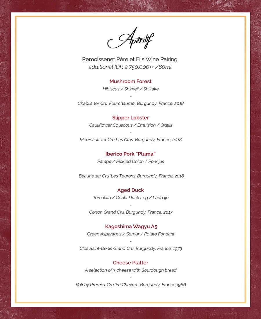 Historical Burgundy Grand Cru Menu