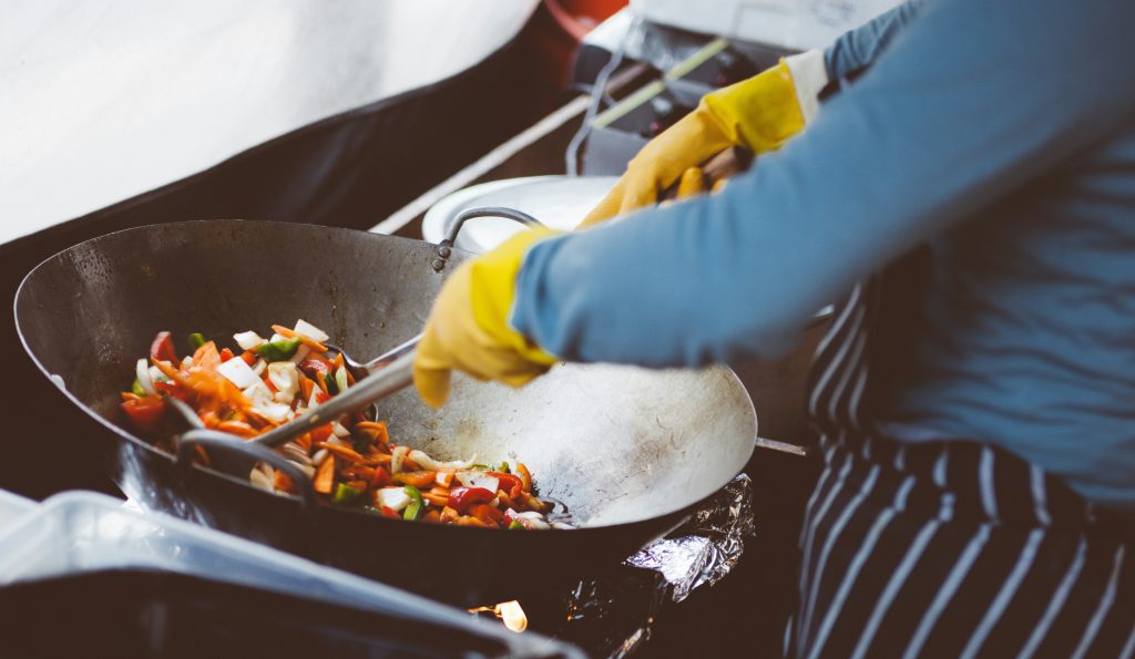 A chef making vegan nasi goreng in Bali