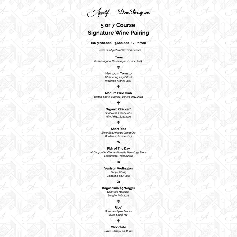 Apéritif Dom Perignon Menu - 12 August 2026