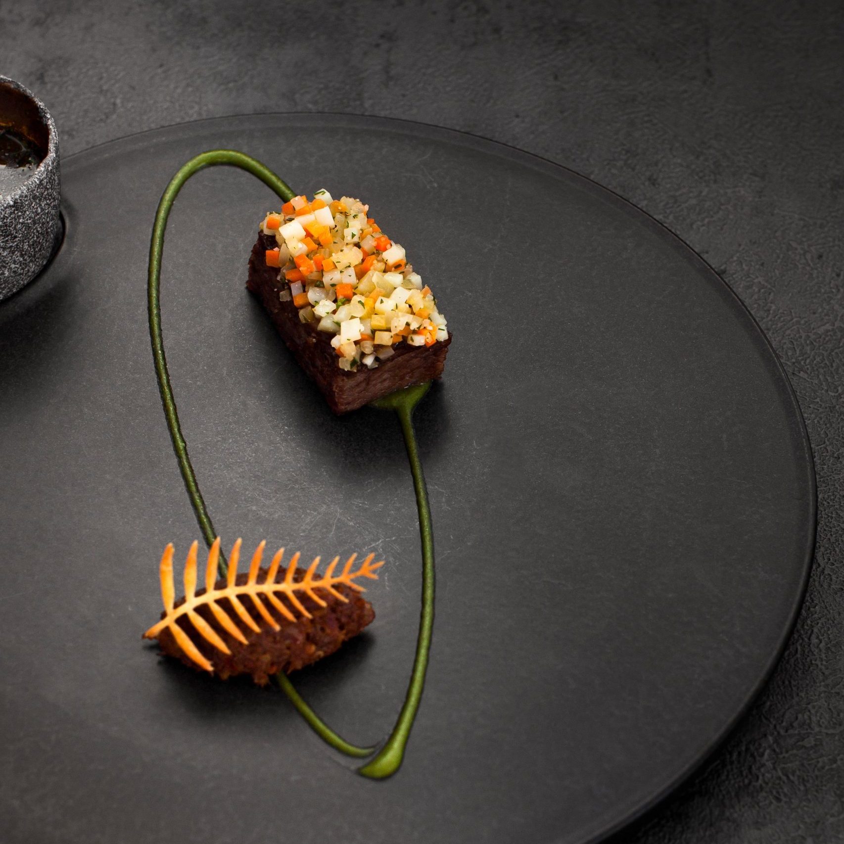 A fancy meal created in an upscale restaurant in Ubud