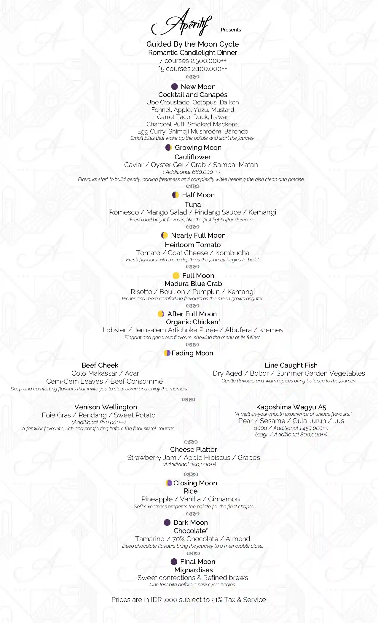 Aperitif RCLD Moon Cycle Menu