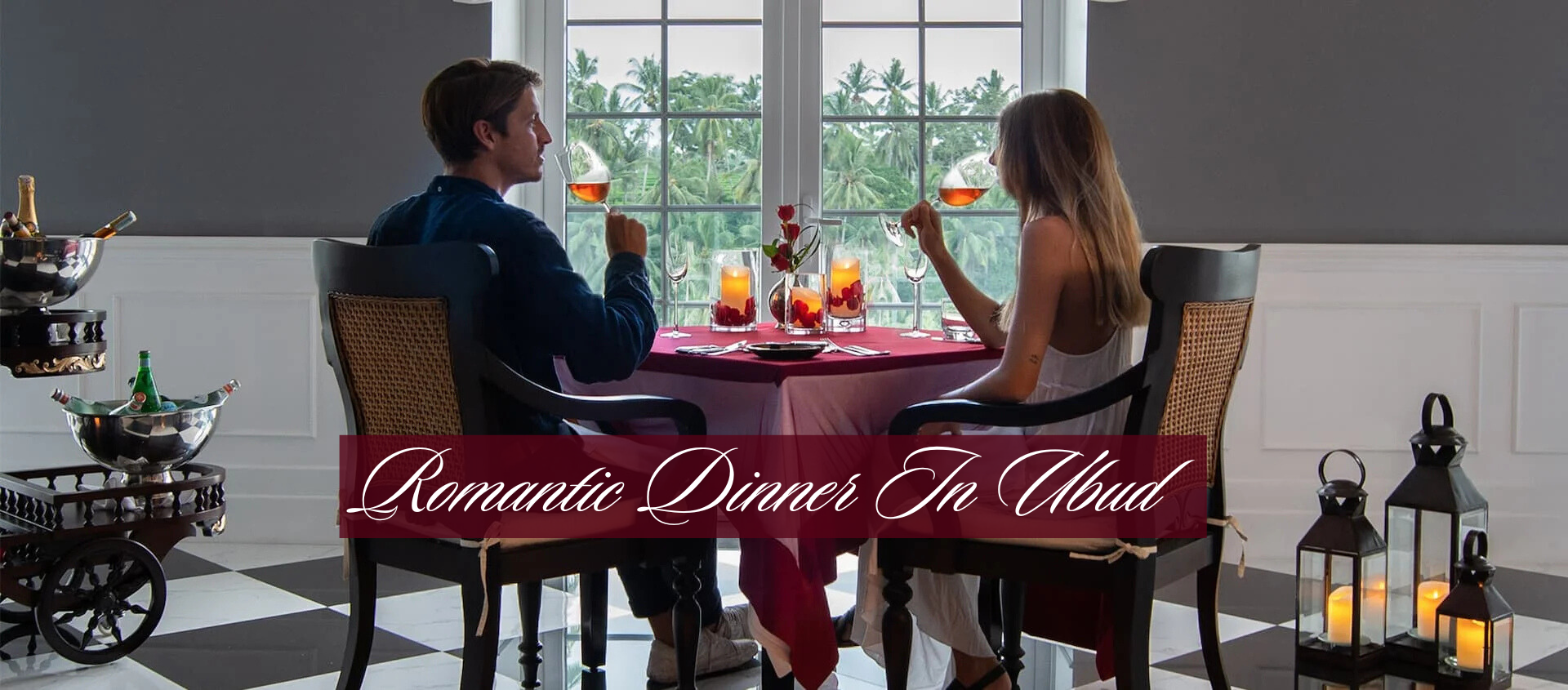 Two people enjoying a romantic dinner in Ubud