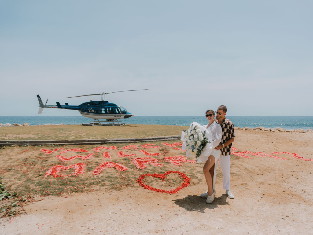 A marriage proposal after a helicopter ride