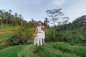 A family admiring the rice terraces in Bali