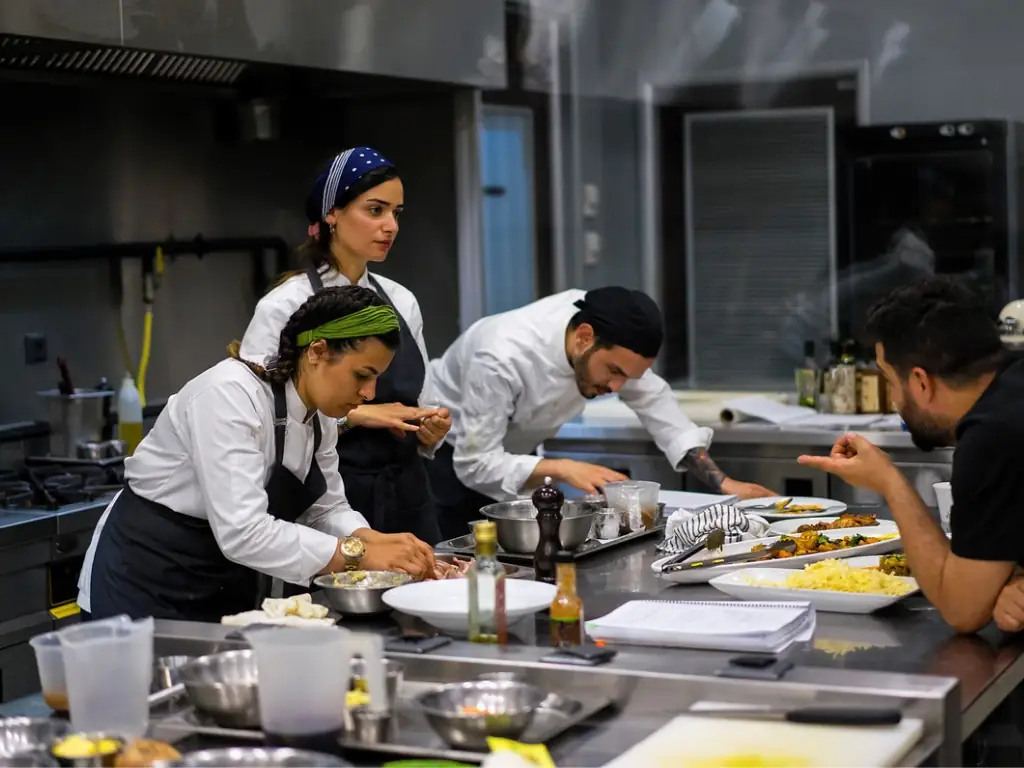 Chefs working in a fine dining restaurant