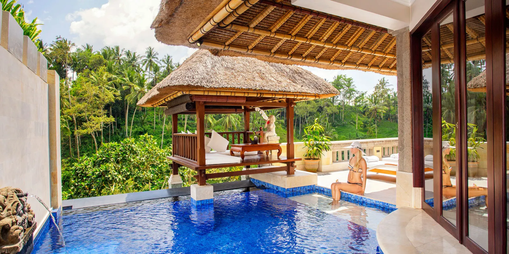 A luxury pool villa in Ubud overlooking the lush jungle