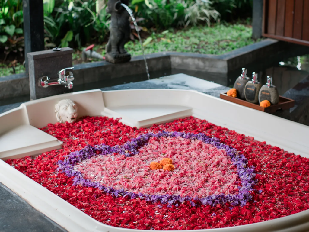 A flower petal bath in Bali