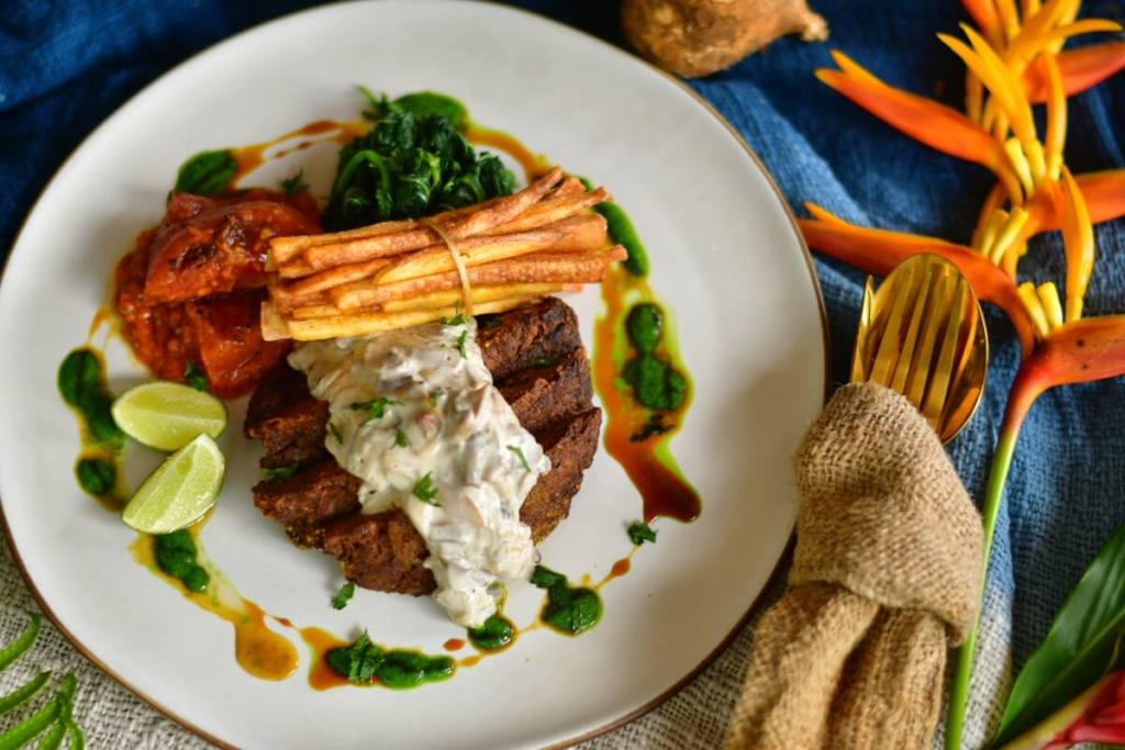A Plant-based, gluten free main meal served at Zest in Ubud, Bali