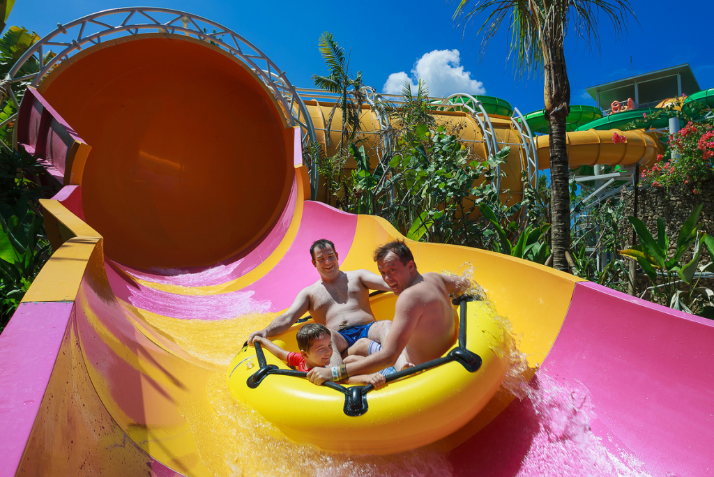 A family on a slide at Waterbom Bali