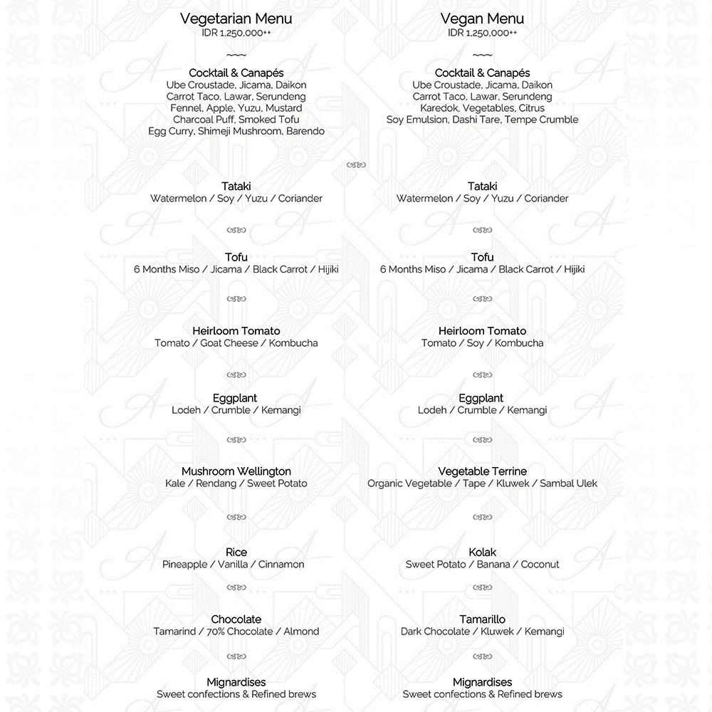 Apéritif Restaurant Menu - Vegetarian & Vegan